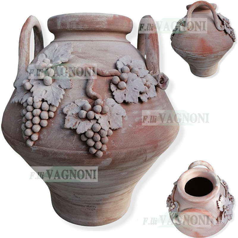 ANFORA ORCIO IN TERRACOTTA TOSCANA CON UVA FATTA A MANO